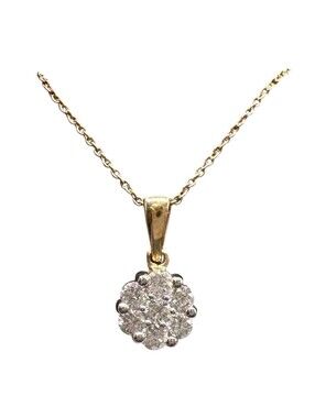 Diamond Cluster Necklace 14K Yellow Gold 0.52ctw 18in New